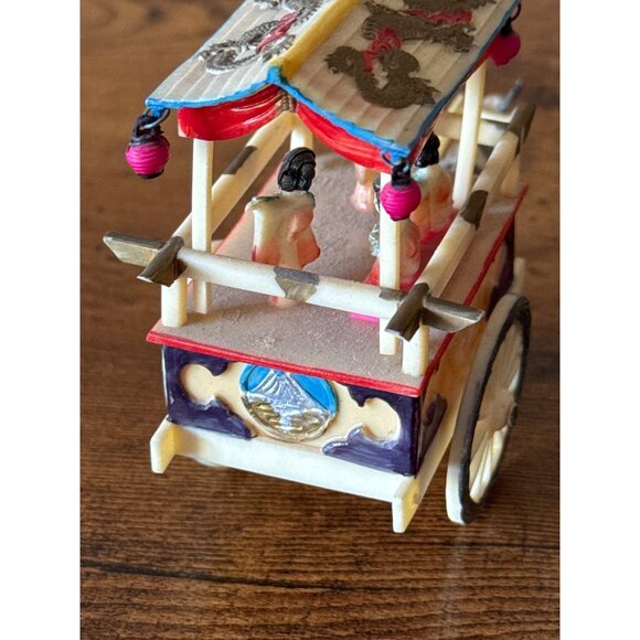 Handcrafted Wooden Ox Cart Figurine With Colorful Detailing & Miniature Figures - Picture 9 of 14